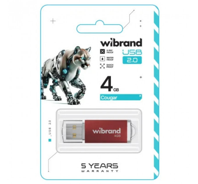 USB флеш накопичувач Wibrand 4GB Cougar Red USB 2.0 (WI2.0/CU4P1R)