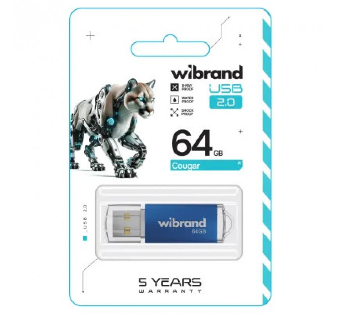 USB флеш накопичувач Wibrand 64GB Cougar Blue USB 2.0 (WI2.0/CU64P1U)