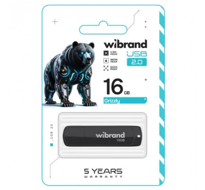 USB флеш накопичувач Wibrand 16GB Grizzly Black USB 2.0 (WI2.0/GR16P3B)