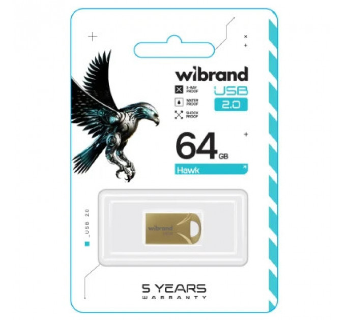USB флеш накопичувач Wibrand 64GB Hawk Gold USB 2.0 (WI2.0/HA64M1G)
