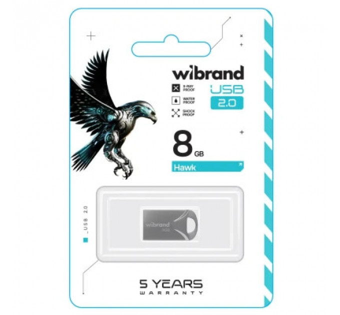 USB флеш накопичувач Wibrand 8GB Hawk Silver USB 2.0 (WI2.0/HA8M1S)