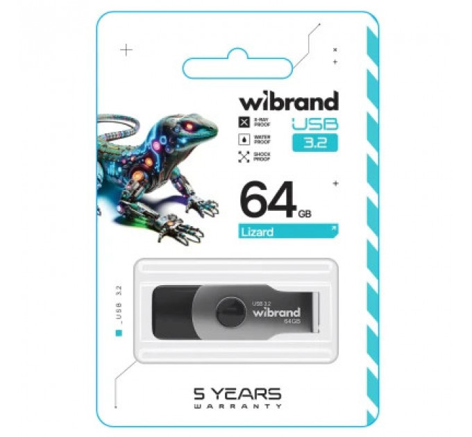 USB флеш накопичувач Wibrand 64GB Lizard Black USB 3.2 Gen 1 (USB 3.0) (WI3.2/LI64P9B)