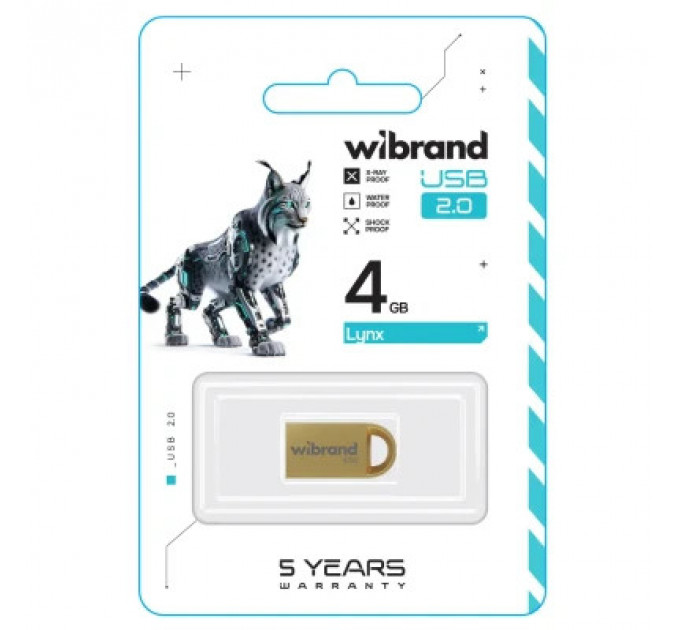 USB флеш накопичувач Wibrand 4GB lynx Gold USB 2.0 (WI2.0/LY4M2G)