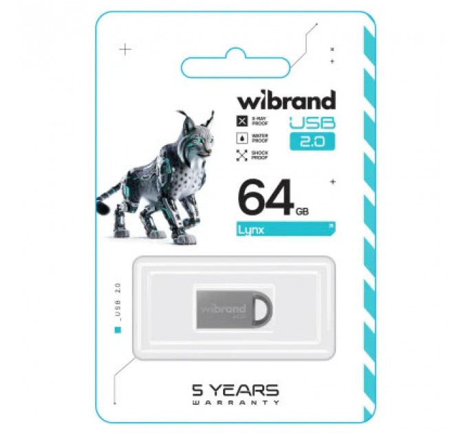 USB флеш накопичувач Wibrand 64GB lynx Silver USB 2.0 (WI2.0/LY64M2S)