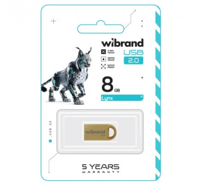 USB флеш накопичувач Wibrand 8GB lynx Gold USB 2.0 (WI2.0/LY8M2G)