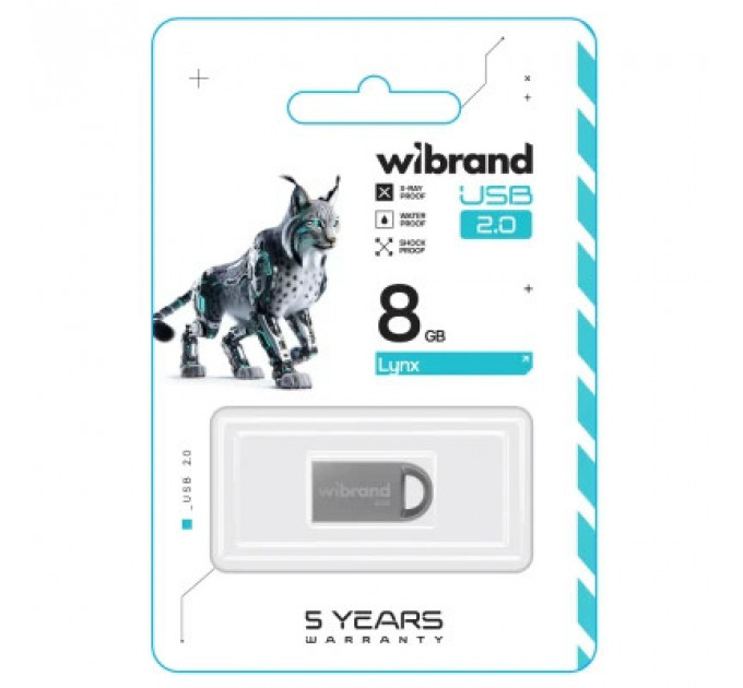 USB флеш накопичувач Wibrand 8GB lynx Silver USB 2.0 (WI2.0/LY8M2S)
