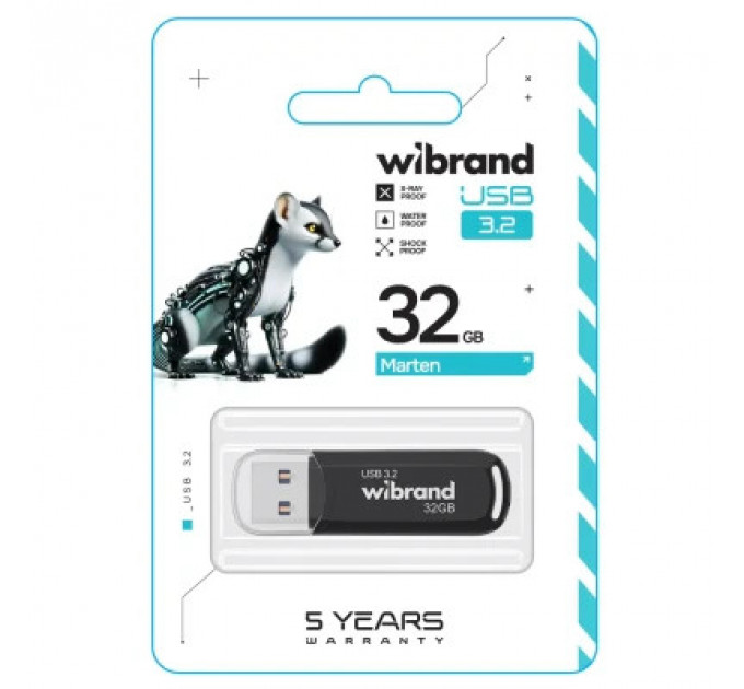 USB флеш накопичувач Wibrand 32GB Marten Black USB 3.2 Gen 1 (USB 3.0) (WI3.2/MA32P10B)