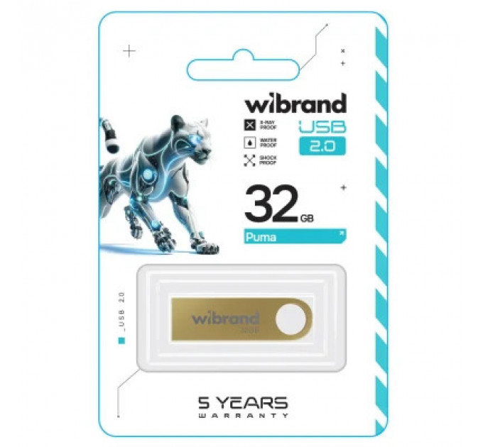 USB флеш накопичувач Wibrand 32GB Puma Gold USB 2.0 (WI2.0/PU32U1G)