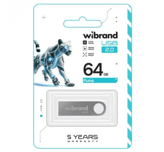 USB флеш накопичувач Wibrand 64GB Puma Silver USB 2.0 (WI2.0/PU64U1S)