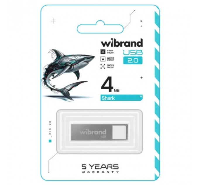 USB флеш накопичувач Wibrand 4GB Shark Silver USB 2.0 (WI2.0/SH4U4S)