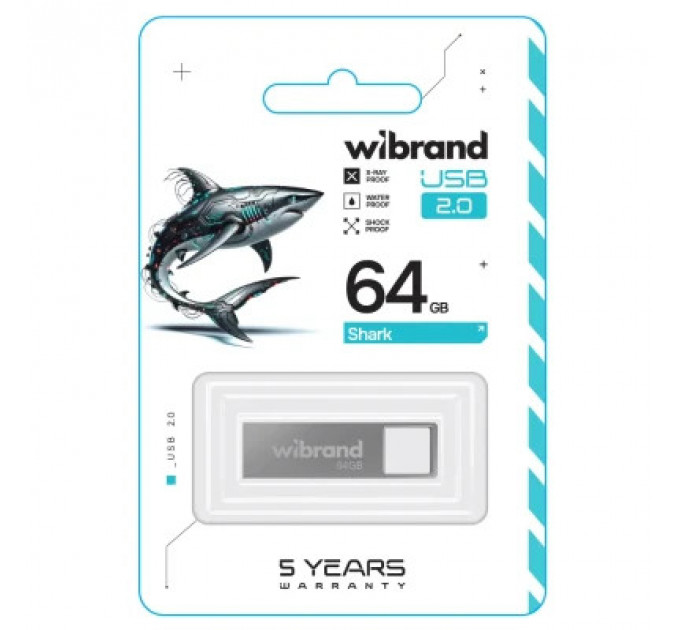 USB флеш накопичувач Wibrand 64GB Shark Silver USB 2.0 (WI2.0/SH64U4S)