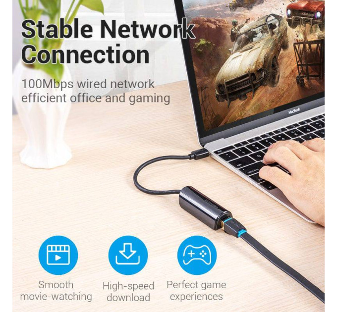 Vention Перехідник USB3.1 Type-C to Ethernet RJ45 100 Mb Vention (CFABB)