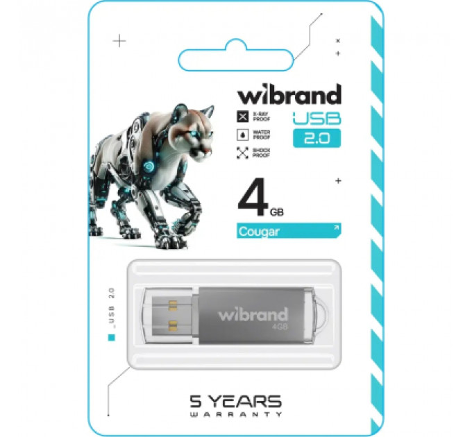 USB флеш накопичувач Wibrand 4GB Cougar Silver USB 2.0 (WI2.0/CU4P1S)