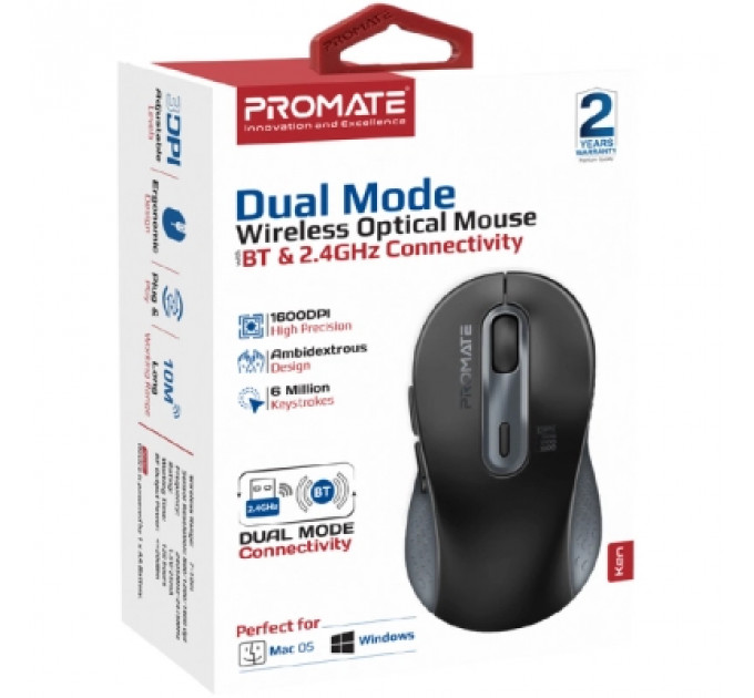 Мишка Promate Ken Wireless/Bluetooth Black (ken.black)