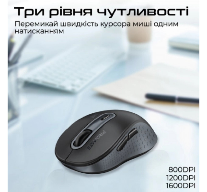 Мишка Promate Ken Wireless/Bluetooth Black (ken.black)