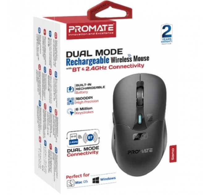 Мишка Promate Samo Wireless/Bluetooth Black (samo.black)