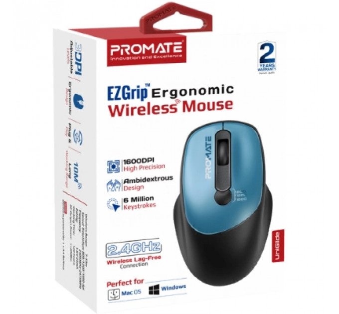 Мишка Promate UniGlide Wireless Blue (uniglide.blue)