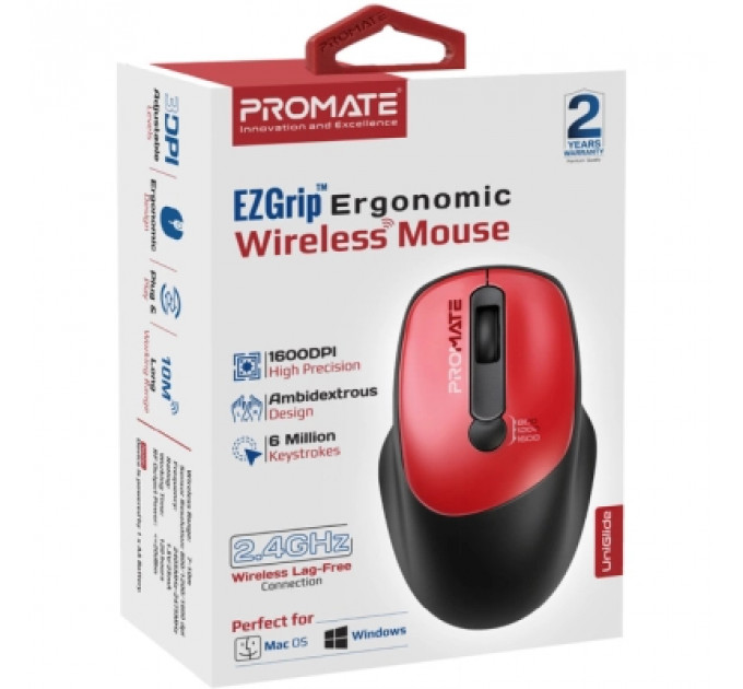 Мишка Promate UniGlide Wireless Red (uniglide.red)