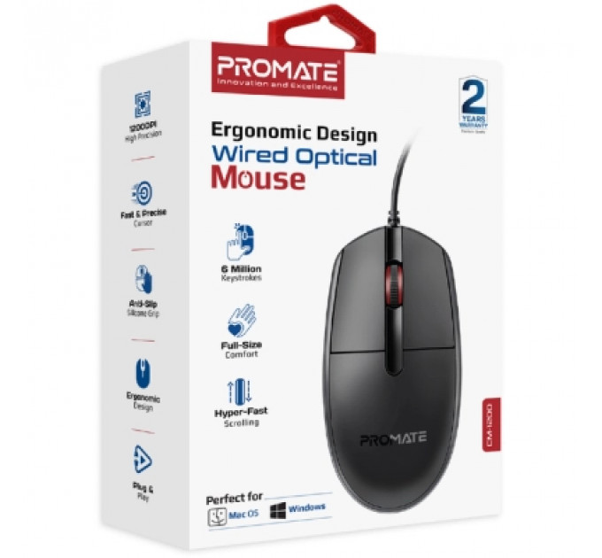 Мишка Promate CM-1200 USB Black (cm-1200.black)
