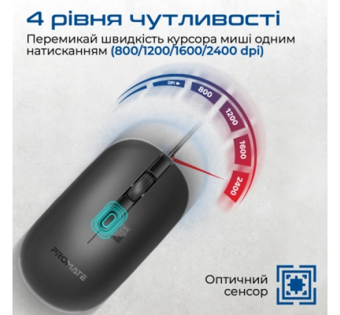 Мишка Promate CM-2400 USB Black (cm-2400.black)