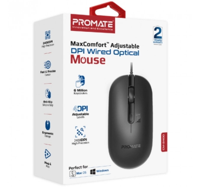 Мишка Promate CM-2400 USB Black (cm-2400.black)