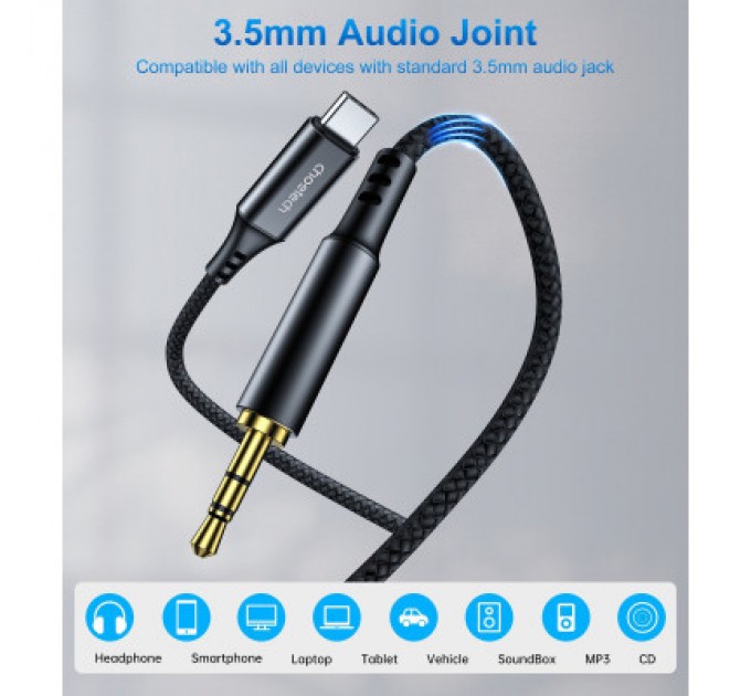 Перехідник USB-C to jack 3.5mm stereo audio (CDLA) 2.0m Choetech (AUX008-BK)