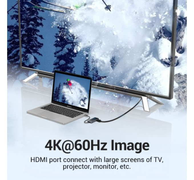 Концентратор Vention USB 3.1 Type-C to HDMI 4K60Hz/USB 3.0х3/RJ45/PD 87W 6-in-1 Mirrored Surface (TFFHB)
