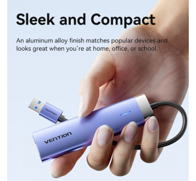 Концентратор Vention USB 3.0 to USB 3.0x3/RJ45/Type-C Hub Blue Aluminum Alloy 5-in-1 (TGFSB)