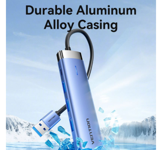 Концентратор Vention USB 3.0 to USB 3.0x3/RJ45/Type-C Hub Blue Aluminum Alloy 5-in-1 (TGFSB)