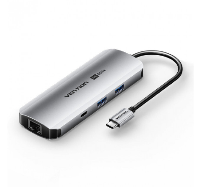 Концентратор Vention USB 3.1 Type-C to HDMI 4K60Hz/USB 3.0x2/RJ45/SD/TF/3.5mm/PD 100W Hub 9-in-1 (TQMHB)