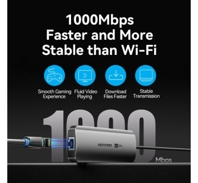 Концентратор Vention USB 3.1 Type-C to HDMI 4K60Hz/USB 3.0x2/RJ45/SD/TF/3.5mm/PD 100W Hub 9-in-1 (TQMHB)
