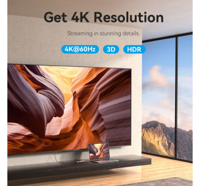 Концентратор Vention USB 3.1 Type-C to HDMI 4K60Hz/USB 3.0x3/RJ45/PD 100W 6-in-1 (TQHHB)