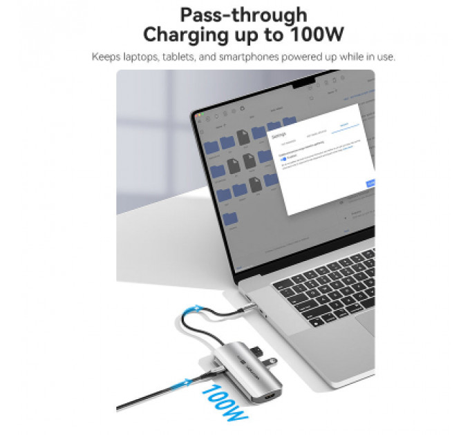 Концентратор Vention USB 3.1 Type-C to HDMI 4K60Hz/USB 3.0x3/RJ45/PD 100W 6-in-1 (TQHHB)
