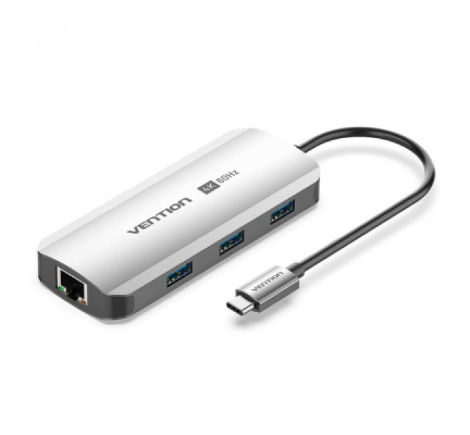 Концентратор Vention USB 3.1 Type-C to HDMI 4K60Hz/USB 3.0x3/RJ45/PD 100W 6-in-1 (TQHHB)