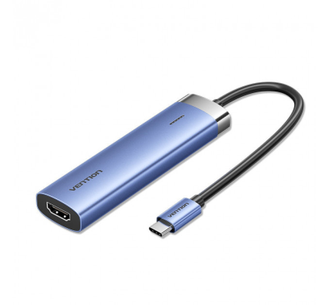 Концентратор Vention USB 3.1 Type-C to HDMI/USB 3.0x3/PD 100W Blue Aluminum Alloy Hub 5-in-1 (TGESB)
