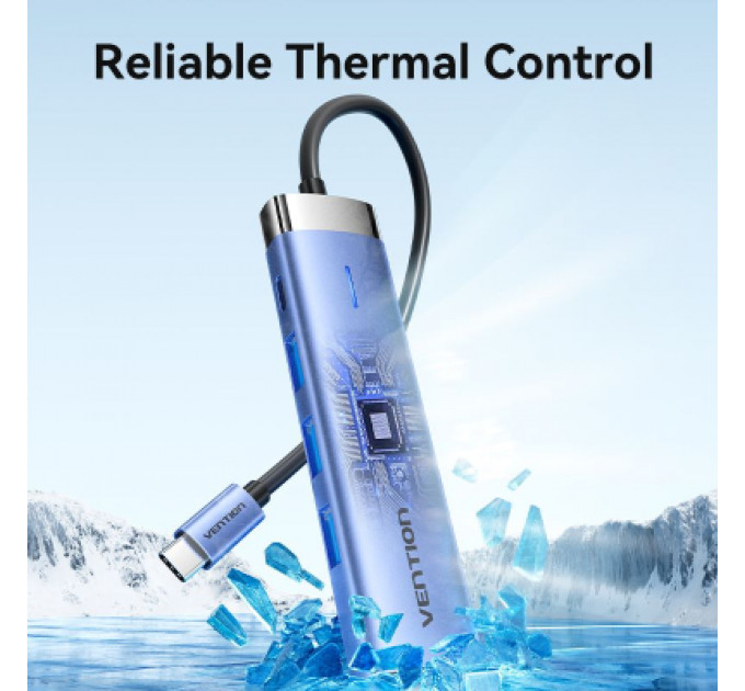 Концентратор Vention USB 3.1 Type-C to HDMI/USB 3.0x3/PD 100W Blue Aluminum Alloy Hub 5-in-1 (TGESB)