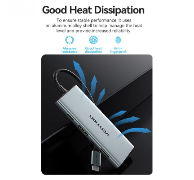 Концентратор Vention USB 3.1 Type-C to HDMI/USB 3.0x3/SD/TF/PD 100W 7-in-1 (TOPHB)