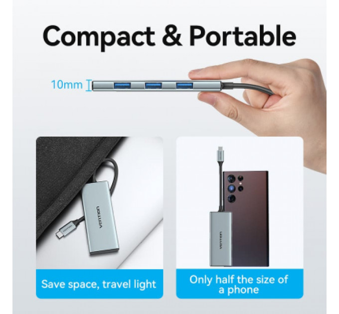 Концентратор Vention USB 3.1 Type-C to HDMI/USB 3.0x3/SD/TF/PD 100W 7-in-1 (TOPHB)