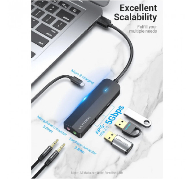Концентратор Vention USB 3.0 to 3хUSB 3.0/2хTRS Audio/USB Micro 1.0m (CHIBF)