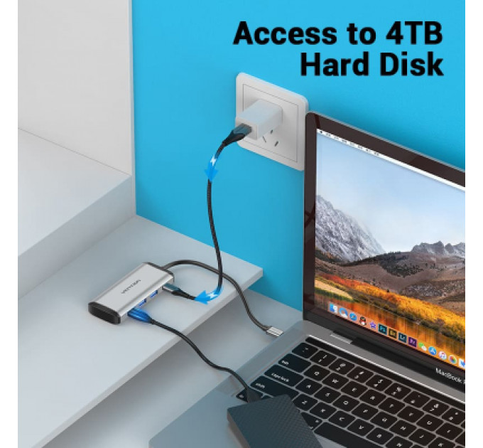 Концентратор Vention USB 3.1 Type-C to 3хUSB 3.0/TF/SD/PD 87W 6-in-1 (TGRHB)