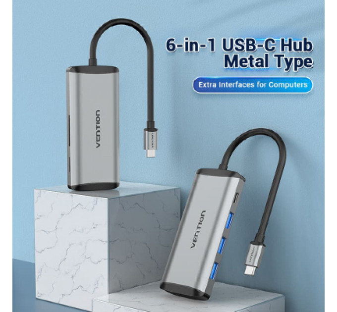 Концентратор Vention USB 3.1 Type-C to 3хUSB 3.0/TF/SD/PD 87W 6-in-1 (TGRHB)