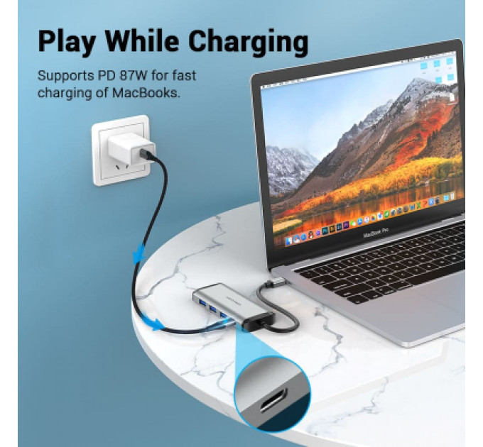 Концентратор Vention USB 3.1 Type-C to 3хUSB 3.0/TF/SD/PD 87W 6-in-1 (TGRHB)