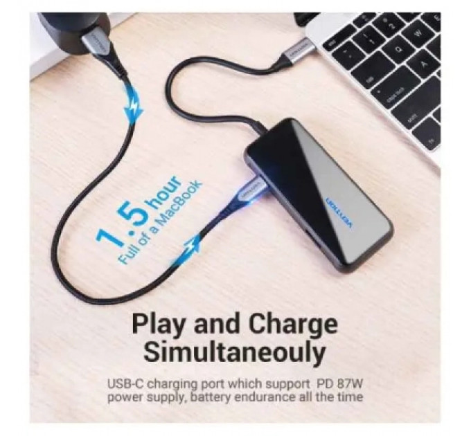Концентратор Vention USB 3.1 Type-C to 4хUSB 3.0/PD 87W 5-in-1 Gray Mirrored Surface (TFDHB)