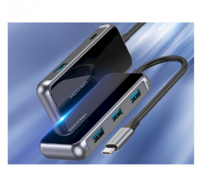 Концентратор Vention USB 3.1 Type-C to 4хUSB 3.0/PD 87W 5-in-1 Gray Mirrored Surface (TFDHB)