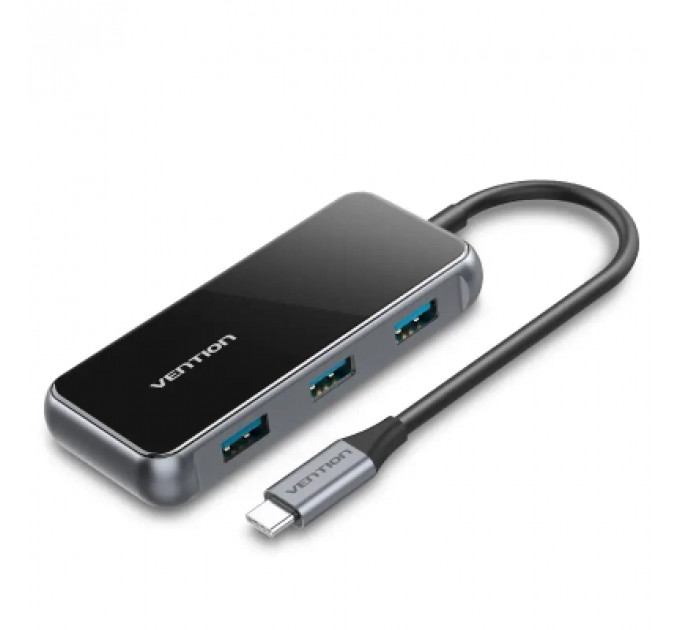 Концентратор Vention USB 3.1 Type-C to 4хUSB 3.0/PD 87W 5-in-1 Gray Mirrored Surface (TFDHB)