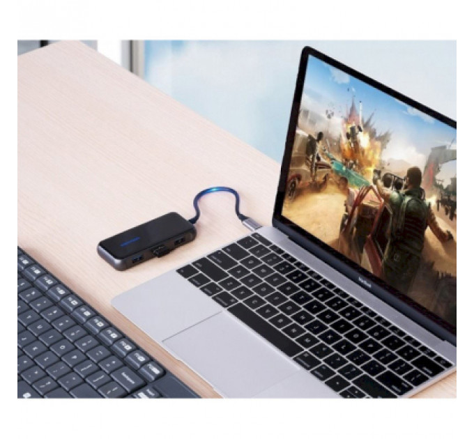Концентратор Vention USB 3.1 Type-C to 4хUSB 3.0/PD 87W 5-in-1 Gray Mirrored Surface (TFDHB)