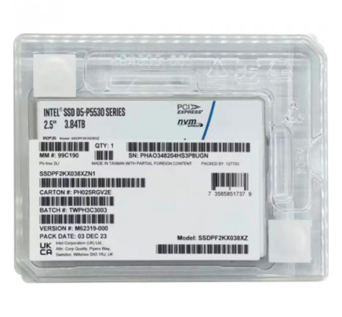 Накопичувач SSD U.2 2.5" 3.84TB D5-P5530 15mm INTEL (SSDPF2KX038XZN1)
