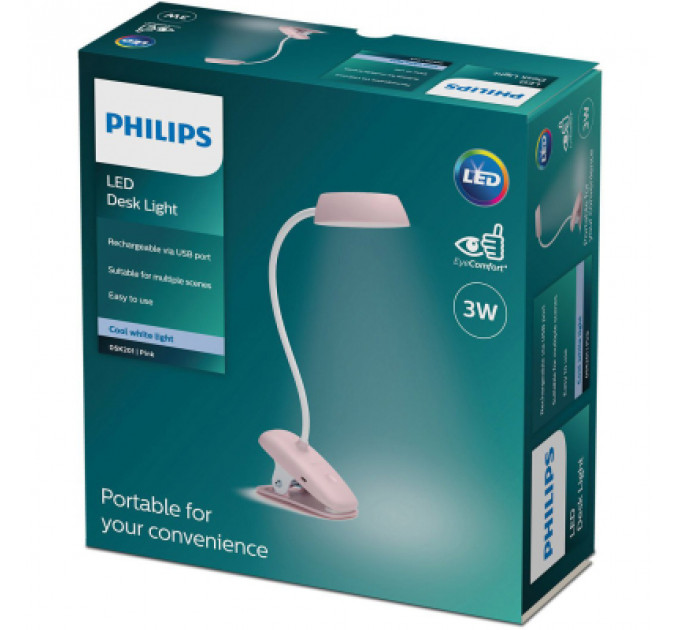 Настільна лампа Philips Donutclip 3Вт 4000K 1200мАг USB-A рожевий (929003179607)