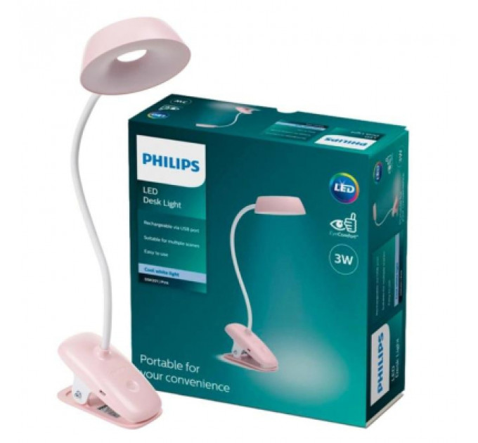 Настільна лампа Philips Donutclip 3Вт 4000K 1200мАг USB-A рожевий (929003179607)