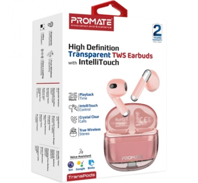 Навушники Promate TransPods Pink (transpods.pink)